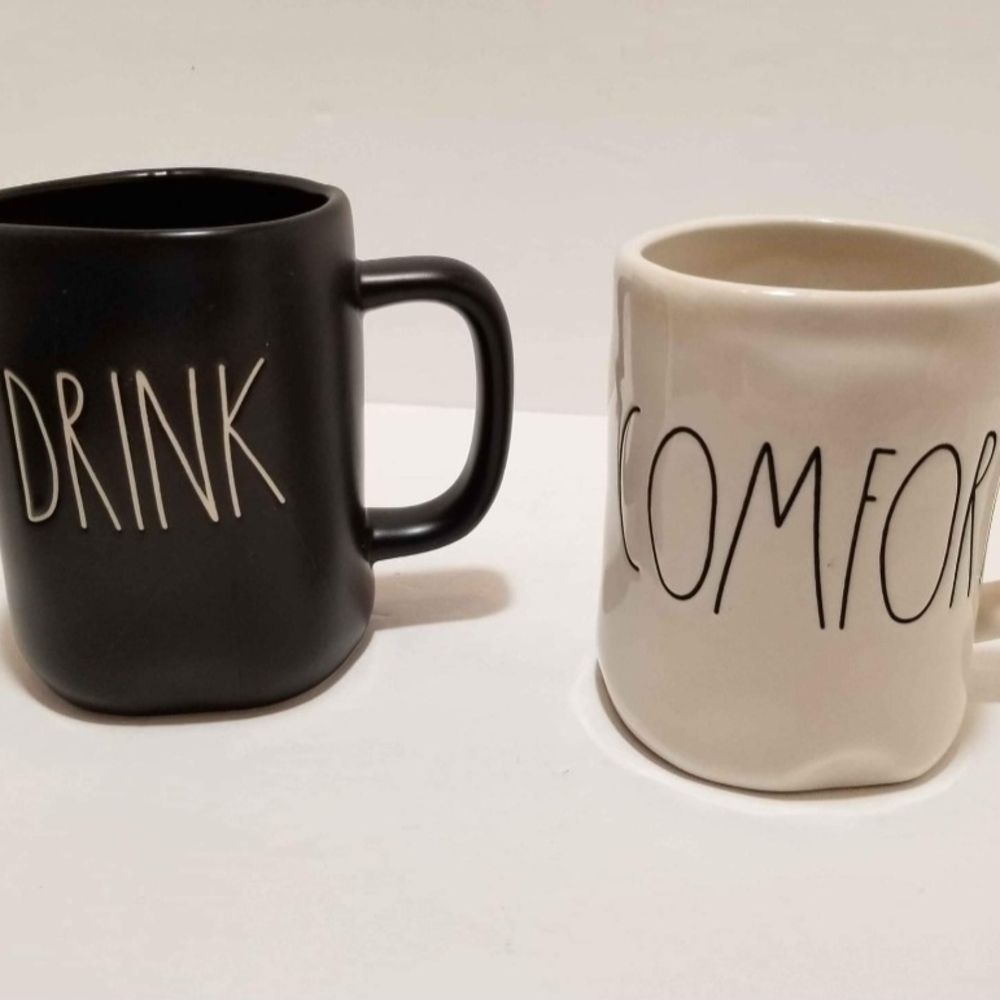 Rae Dunn Black and Cream Mug Duo